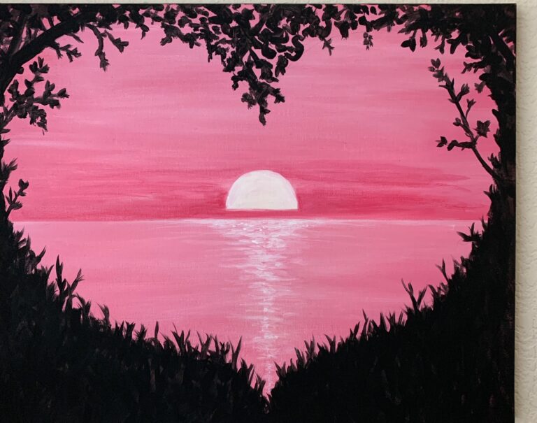 Pink Sunset & Heart Trees